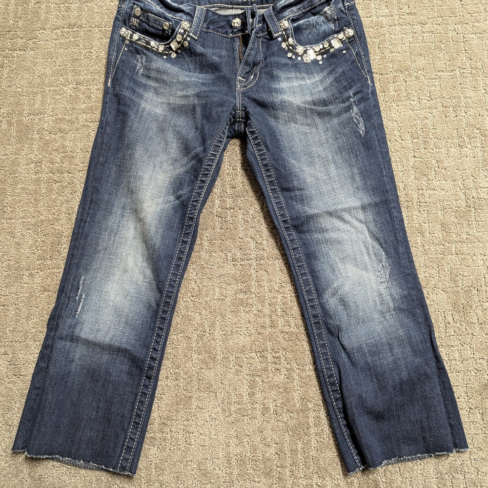 Miss Me Blue Cropped Jeans with Distressed Look